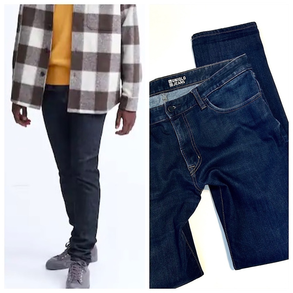 UNIQLO DARK WASH DENIM JEANS Skinny Fit Size 35 Stretchy Casual Classic Mens